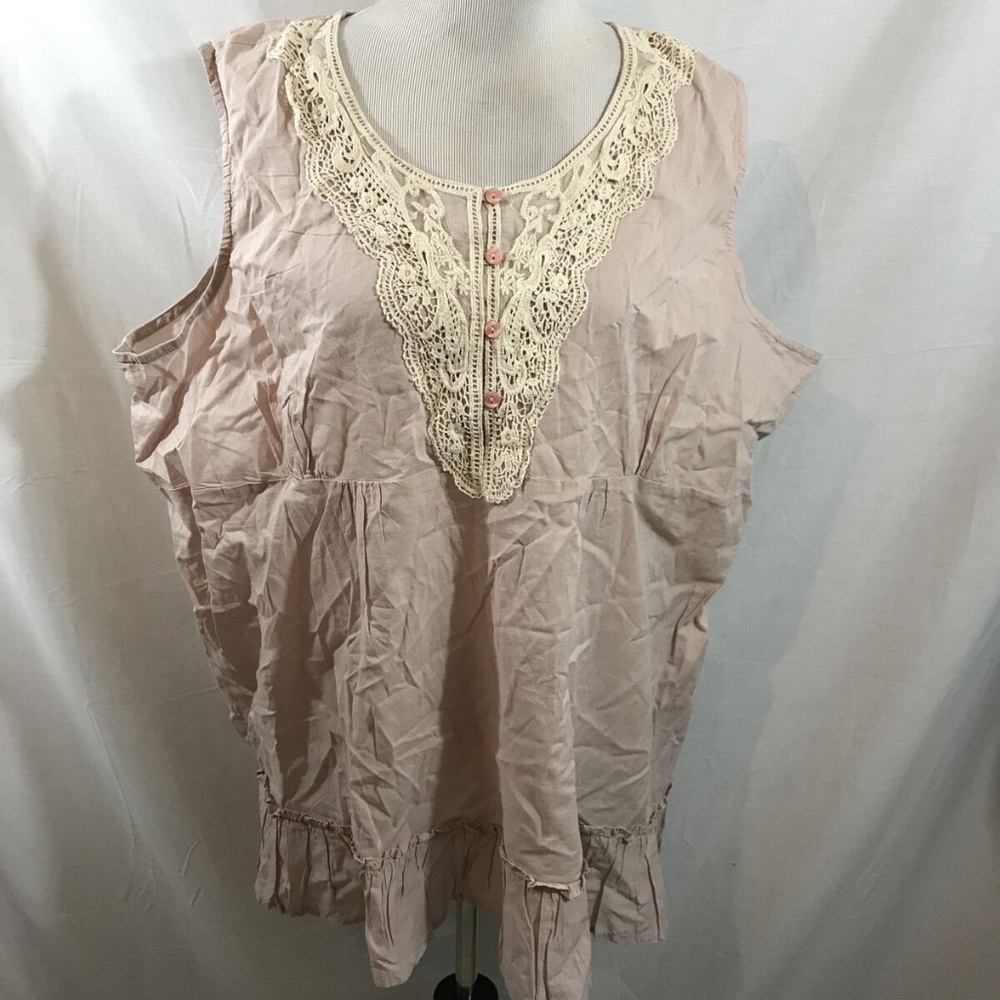 North Style rose sleeveless top woth lace trim - womens 3X, bust 25"